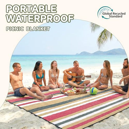 Genovega Waterproof Beach Blanket Picnic Outdoor Mat Rug Mama Mommy Mom Ever from Daughter Son Birthday Groom Bride Law Step Stepmom Present Regalos para el día de Las - color: Brown Black Stripe