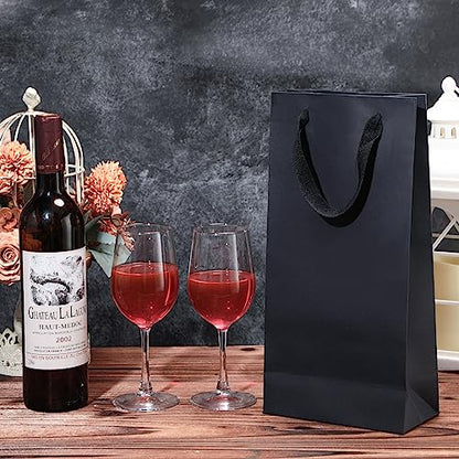 Yeaqee 50 Pack Wine Bags for Wine Double Bottles Gifts Carriers 6.6x3.6x13.8 Craft Bottle Bags Bulk with Handles Paper Tumbler Carriers, Party Gift Pocket with Handle(Black) - color: Black