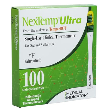 NexTemp Ultra Disposable Thermometer (100-Pack, Fahrenheit) — Oral Thermometer for Adults, Single Use, Battery Free, Hygienic, High Accuracy Readings in 1 Minute, for Home, Clinic & Travel - size: 100 Pack, style: Fahrenheit