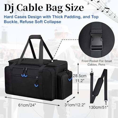 Large Dj Cable Bag with Laptop and Microphone Pocket, Dj Bag for Equipment and Music Accessories with Detachable Dividers, Bottom Pad, Dj Gig Bags for Musicians, Professional, Travel, Blue - color: Blue, style: Dj Cable Bag