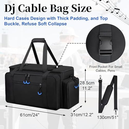 Large Dj Cable Bag with Laptop and Microphone Pocket, Dj Bag for Equipment and Music Accessories with Detachable Dividers, Bottom Pad, Dj Gig Bags for Musicians, Professional, Travel, Blue - color: Blue, style: Dj Cable Bag