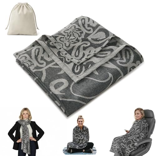 Travel Blanket Airplane - Ultra Soft & Lightweight Knit Design Compact Airplane Blanket,53x72 Inch,Stylish Travel Shawl Wraps for Flights,Office,Home Use,Travel Essentials & Gifts - color: Black