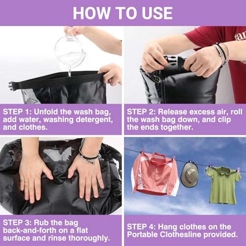 Travel Washing Machine & Retractable Clothesline - Hand Washing Machine & Portable Clothes Washer - Durable Travel Laundry Wash Bag & Camping Washing Machine - Portable Manual Clothes Washer - color: Lavander