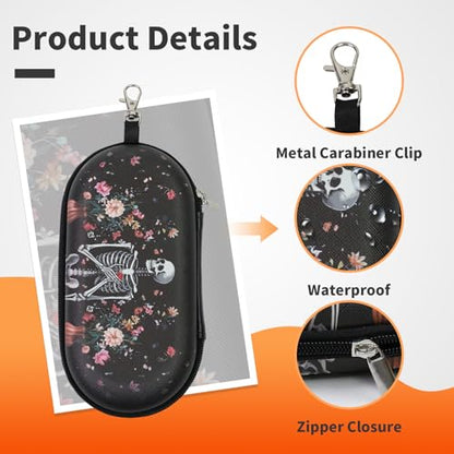 Double Eyeglasses Case, Hard Shell Dual Sunglasses Organizer with Zipper Clip Travel Glasses Storage for Women Men - color: Black Skull