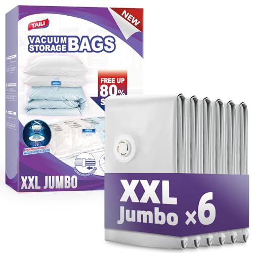 TAILI 6 Pack Vacuum Storage Bags, XXL Jumbo (47x39 Inch), Vacuum Sealed Bags for Comforter and Blankets, Bedding, Clothing, Giant Space Saver Bags for Huge Stuffed Toy - size: 6 XXL