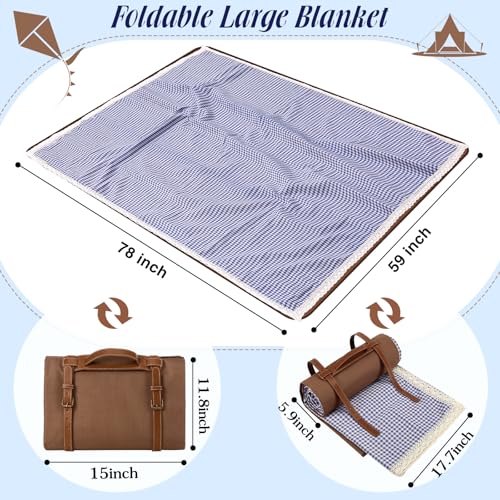 VitalCozy Waterproof Picnic Blankets 59 x 78in Outdoor Blanket Foldable 2 in 1 Double Layer Sandproof Beach Mat with Carry Strap for Camping Lawn Park Beach Grass(Blue White) - color: Blue White