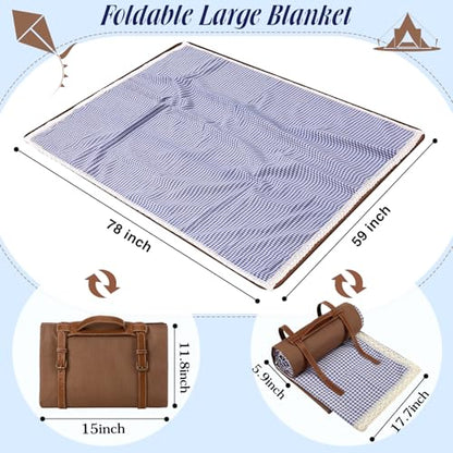 VitalCozy Waterproof Picnic Blankets 59 x 78in Outdoor Blanket Foldable 2 in 1 Double Layer Sandproof Beach Mat with Carry Strap for Camping Lawn Park Beach Grass(Blue White) - color: Blue White