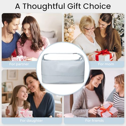 HauteHues Travel Makeup Bag for Women, Roomy Cosmetic Bag and Toiletry Bag with Wide Open Design, Soft Nylon Pouch for Makeup, Skincare, Toiletries, Gym, Carry-On and Weekend Trips, Gray Blue - color: Blue