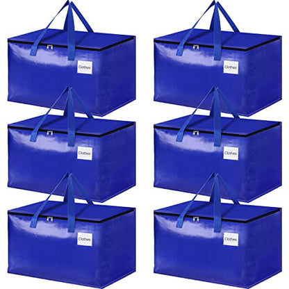 HomeHacks Moving Bags Heavy Duty with Strong Zippers and Handles Collapsible Moving Supplies, Storage Totes for Packing & Moving Storing 125L,6-Pack, Blue - size: 125L-6 Packs