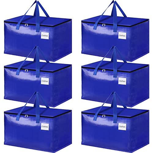 HomeHacks Moving Bags Heavy Duty with Strong Zippers and Handles Collapsible Moving Supplies, Storage Totes for Packing & Moving Storing 125L,6-Pack, Blue - size: 125L-6 Packs