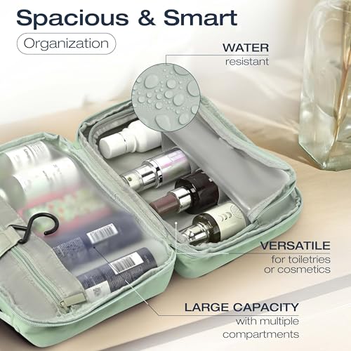 KAZAY Hanging Toiletry Bag with TSA Approved Detachable Pouch, Compact Travel Size Bag, Travel Toiletry Bag, Water Resistant, Premium Nylon, Travel Size Toiletries, Cosmetic Makeup Bag (Sage Green) - color: Sage Green