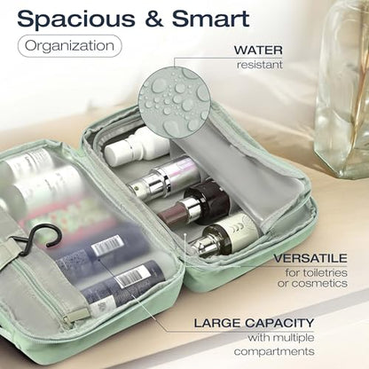 KAZAY Hanging Toiletry Bag with TSA Approved Detachable Pouch, Compact Travel Size Bag, Travel Toiletry Bag, Water Resistant, Premium Nylon, Travel Size Toiletries, Cosmetic Makeup Bag (Sage Green) - color: Sage Green