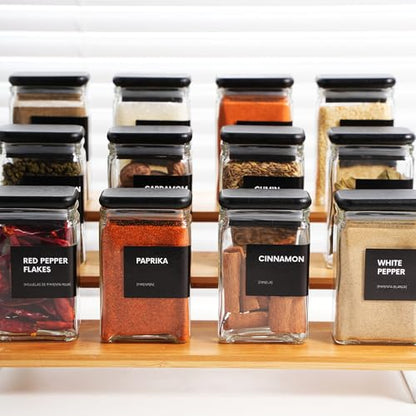 APT 1101 Glass Storage Jars with Bamboo Lid, glass canisters with airtight lids, Clear jars with lids for Spice, Cookie, Candy, Tea, Coffee Bean and Rice (Black, 4oz, set of 12) - color: Black