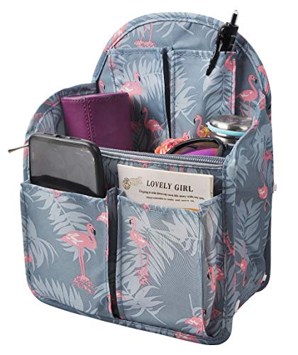 Vercord Backpack Organizer Insert Liner Hanging Travel Bag in Bag with Many Pockets - color: Blue Flamingo, size: Large