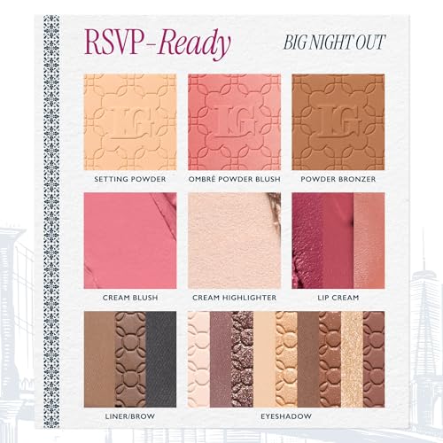 LAURA GELLER NEW YORK RSVP-Ready Big Night Out Full Face Travel Makeup Palette - All-in-One Set includes Eyeshadows, Eye Liners, Blush, Bronzer, Highlighter, Setting Powder, and Lip Creams