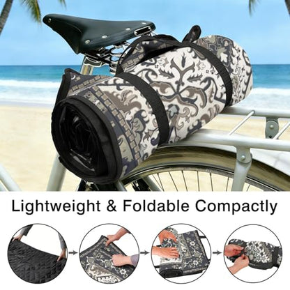 Supfitness Extra Large Picnic Blankets Waterproof Foldable (60"x 80") Beach Blanket Waterproof Sandproof,3-Layer Thicking Mat Outdoor Packable Camping Blanket - color: Boho-dark Grey, size: 60x80in