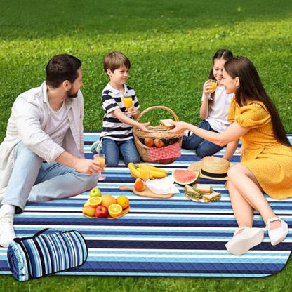 Waterproof Picnic Outdoor Blanket, 79" x 59" Sandproof Foldable Large Picnic Blanket for Beach, Camping, Park, Travel, Concert, Great Gift for Families and Couples (Blue Stripe) - color: Blue Vertical Stripe