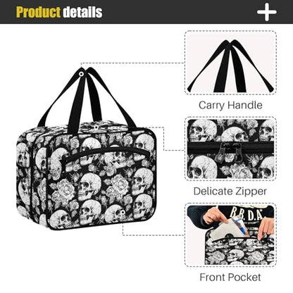MNSRUU Hanging Toiletry Bags for Women Travel, Gothic Skulls and Flowers Toiletry Organizer Portable Travel Clear Wash Makeup Cosmetic Bag - color: Skull A10809