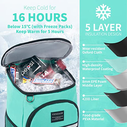 Backpack Cooler Backpack 26 Cans Insulated Leak Proof for Women Men Beach Camping Picnic Fishing Hiking Lunch Backpack Waterproof Cooler - color: Teal, size: Medium