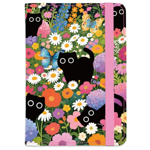 Cat in Flower Leather Passport Holder Cover Cute Black Cats Floral Travel Wallet Passport Case with Credit Card Slots for Women Men Travelling Essentials for Flying - color: Cat and Flower