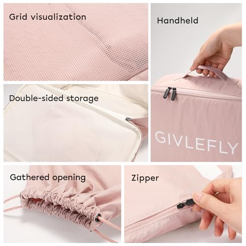 GIVLEFLY Compression Packing Cubes for Travel, 6-Piece Lightweight Luggage Organizer Bags, Space Saving Suitcase Packing Set for Women - color: Pink