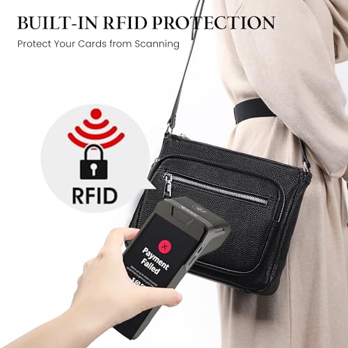 befen Anti Theft Genuine Leather Crossbody Bags for Women Handbags and Shoulder Basg with Built in Wallet RFID Leather Purse - color: Black