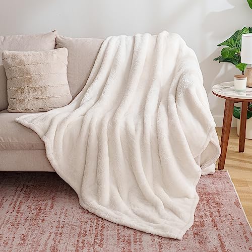Berkshire Blanket Classic Extra-Fluffy™ Plush Throw Blanket, Soft Fuzzy Fluffy Long Hair Throw Blanket for Couch Sofa Bed, Cream, 50x60 Inches - color: Cream, size: Throw/Throw XL