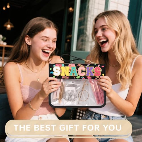 Siwara Snack Bags Clear Pouch Travel Makeup Bag Chenille Letter Bags for Zipper Pouch Clear Cosmetic Bag Clearly Tote Bag Makeup Travel Bags for Women - color: Candy-Black
