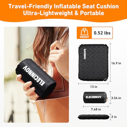 Inflatable Seat Cushion, Self Inflating Memory Foam Portable Stadium Seat Cushions for Bleachers Lightweight Camping Comfort Airplane Cushion for Long Flights Outdoor Events