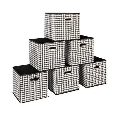 Household Essentials Fabric Storage Bins 6 Piece Set, Houndstooth White and Black (Pack of 6) - color: White and Black, size: 11” L x 11” W x 11” H (Pack of 6)