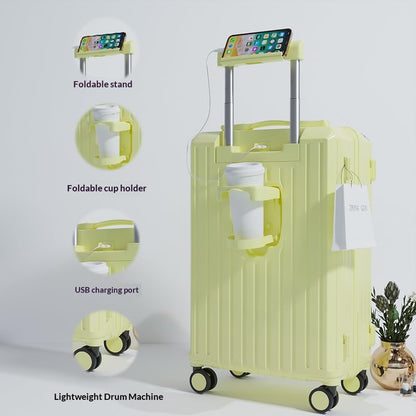 Carry-on Luggage with Cup Holder & USB Charging Port, Hard Side Luggage with Spinner Wheels, Lightweight Luggage for Travel, Business, School (Yellow, Carry-On 20-Inch) - color: Yellow