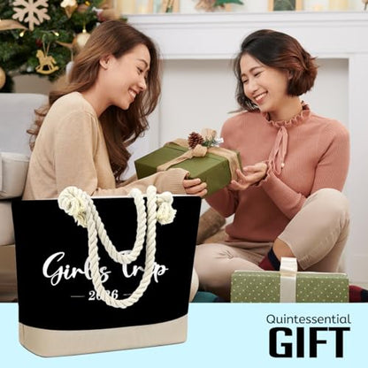 Fokongna Tote Bag For Women, Beach Bag Best Friend Travel Birthday Gifts, Travel Parties Vacation Shopping Essentials - color: Girls Trip Black