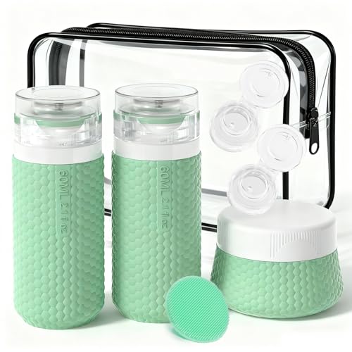 Travel Bottles for Toiletries, TSA Approved 2oz Leak Proof Travel Size Liquid Containers, BPA Free Refillable Silicone Squeeze Bottles for Shampoo Lotion and Conditioner (4 Pack) - color: Green-New, size: 2*60ml+1*40ml