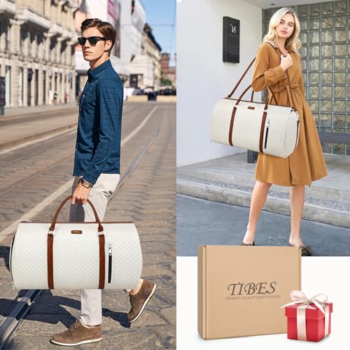 Convertible Garment Duffle Bags for Travel - Carry On Garment Bags With Toiletry Bag, Large Weekender Bags for Women Men 2 in 1 Hanging Suitcase Suit Travel Duffel Bags (White) - color: 3-White