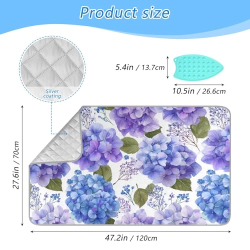 Purple Hydrangea Herb Ironing Mat for Table top Portable Ironing Pad Blanket for Washer Dryer Countertop Travel - color: Purple Hydrangea Herb
