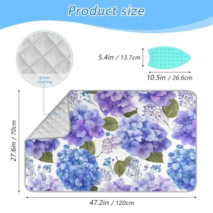 Purple Hydrangea Herb Ironing Mat for Table top Portable Ironing Pad Blanket for Washer Dryer Countertop Travel - color: Purple Hydrangea Herb