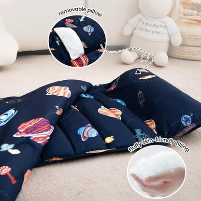 PHF Soft Toddler Nap Mat with Removable Pillow, Rollup Design Kids Sleeping Mat, Slumber Bags for Boys, 50"x20" Toddler Sleeping Bag for Daycare Preschool Travel Camping, Space - color: Space