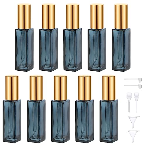 Segbeauty 0.34oz Atomizer Sprayer for Perfume, 10pcs Glass Perfume Bottles Empty, 10ml Travel Refillable Cologne Bottle Portable Sprayer Atomizer Travel Accessory Toiletries Cosmetic Dispenser Bottle - color: Dark Blue-gold, style: Mini Bottle Set