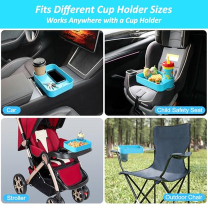 Car Seat Snack Tray for Kids, Mess-Free Square Travel Tray Cup Holder Snack Tray, Durable Car Food Tray for Toddlers, Universal Fit Kids Travel Road Trip Essentials (1, Sky Blue) - color: sky blue