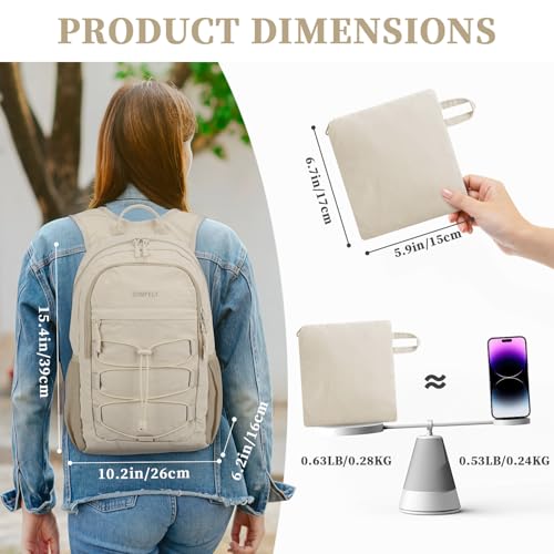 ZOMFELT Hiking Backpack for Women Men, 15L Lightweight Packable Backpack for Trip, Water Resistant Small Travel Backpacks, Foldable daypack for Hiking, Walking, Cycling, Camping, Beige - size: 15L