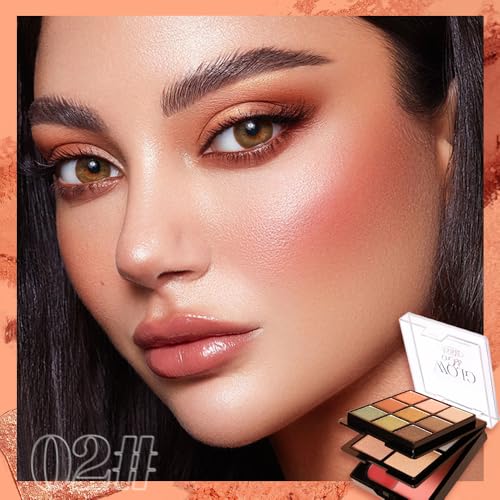 All-in-One Makeup Palette – 9 Color Matte & Pearlescent Eyeshadow, 4 Color Shimmer Highlighter, 2 Color Buildable Blush – Long Lasting, Blendable Face & Eye Makeup Kit (02#, 1 Count (Pack of 1)) - color: K02