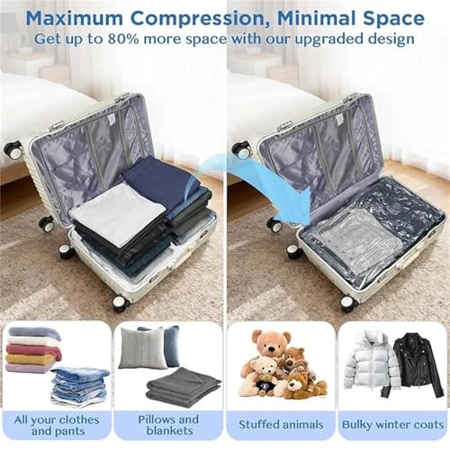 Bagflat Compression Bags, Rhona Travel Vac Pro, Vacuum Storage Bags With Electric Pump For Travel, Space Saver Bags For Clothes, Blankets, Bedding, And Seasonal Home Organization(12 Bags + Pump) - color: 12 Bags + Pump