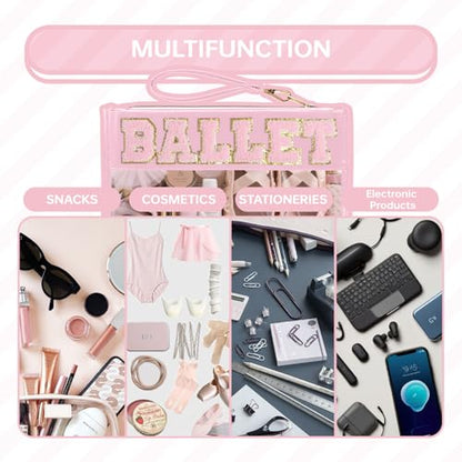 Siwara Snack Bags Clear Pouch Travel Makeup Bag Chenille Letter Bags for Zipper Pouch Clear Cosmetic Bag Clearly Tote Bag Makeup Travel Bags for Women - color: PINK-BALLET