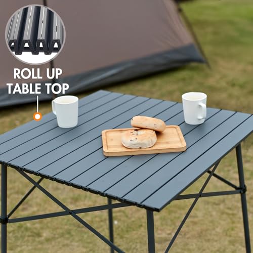 Portal Lightweight Aluminum Folding Square Table Roll Up Top 4 People Compact Table with Carry Bag for Camping, Picnic, Backyards, BBQ, Dark Gray - color: Dark Gray