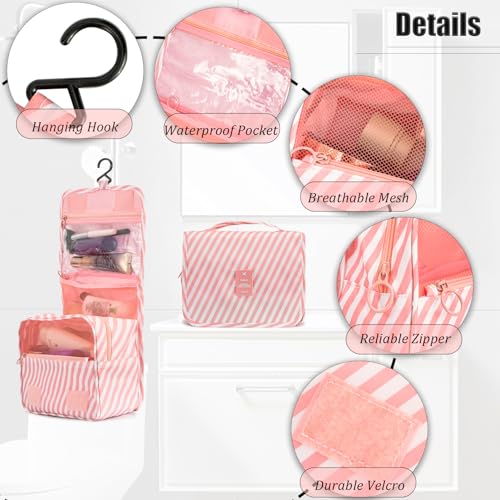 L&FY Hanging Travel Toiletry Bag Women's Cosmetic Organizer Makeup Pouch Men's Shaving Kits With Handle (Canvas Pink) - color: Canvas Pink, size: Compact Size