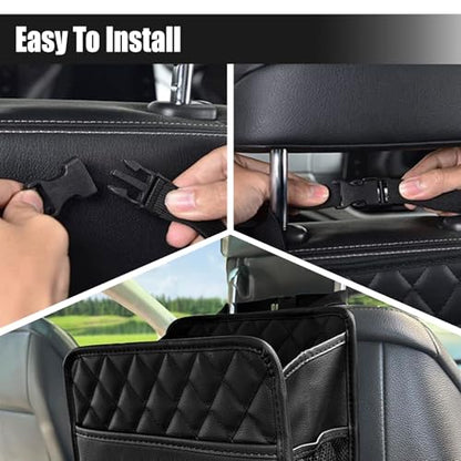 Foldable Car Seat Back Organizer, Large Capacity Hanging Car Backseat Storage Bag with Cup Holders, PU Leather Waterproof Car Trash Bag Can, Car Travel Accessories for Most Vehicles (1PC) - size: 1PC