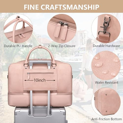Wogarl Weekender Bag for Women Men Large Overnight Bag Travel Duffel Bag with Shoe Compartment Toiletry Satchel Bag Carry On Bag Fit 21" Laptop - color: Pink