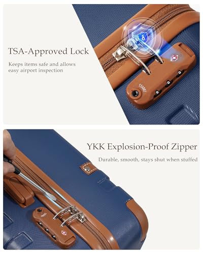LONG VACATION Carry On Luggage Set 3 Piece, 20 Inch ABS+PC Hardshell Carry on Suitcase with Spinner Wheels TSA Lock & YKK Zipper - color: Navy Brown, size: 3 Piece Set (20 Inch)