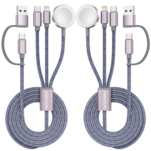 2Pack Travel Essentials,Multi Charging Cable 3 in 2 USB C for Apple Watch Charger,iPhone Charger,Cruise Vacation Camping,Portable Charging Docks for iWatch Series 11-2/Ultra/SE & iPhone 17-12,Car - color: Grey, size: 2pack-4ft