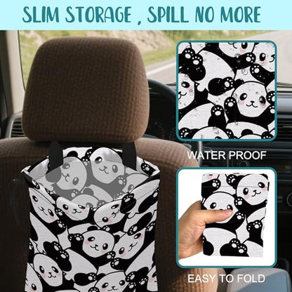 Car Garbage Bag Cute Black Panda Drawstring Car Trash Bag Hanging for Back Seat with Adjustable Buckle Canvas Vehicle Trash Can Easy-to-Install - color: Cute Black Panda